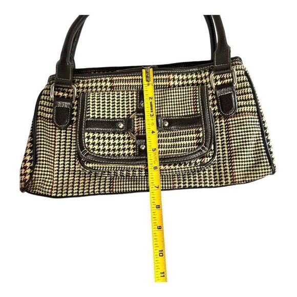 Chaps Houndstooth Handbag Vintage Purse Shoulder Bag With Leather Accents 12 X7 - Picture 5 of 9